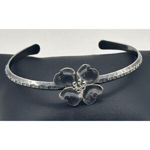 Vintage Sterling Silver Slender Dogwood Cuff Bracelet Marked "Handmade Sterling"